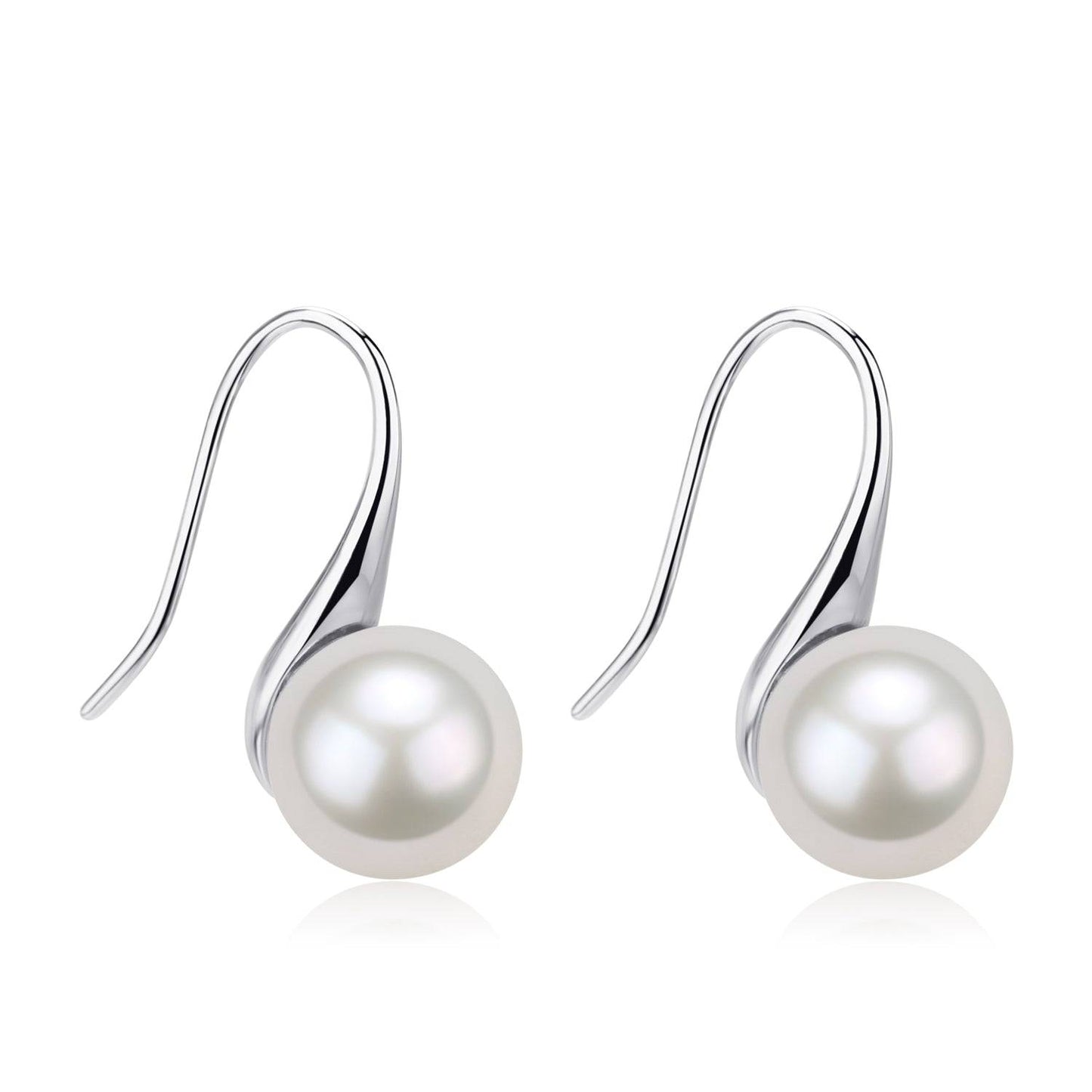 Classic Silver Hook Earrings with Freshwater White Pearls