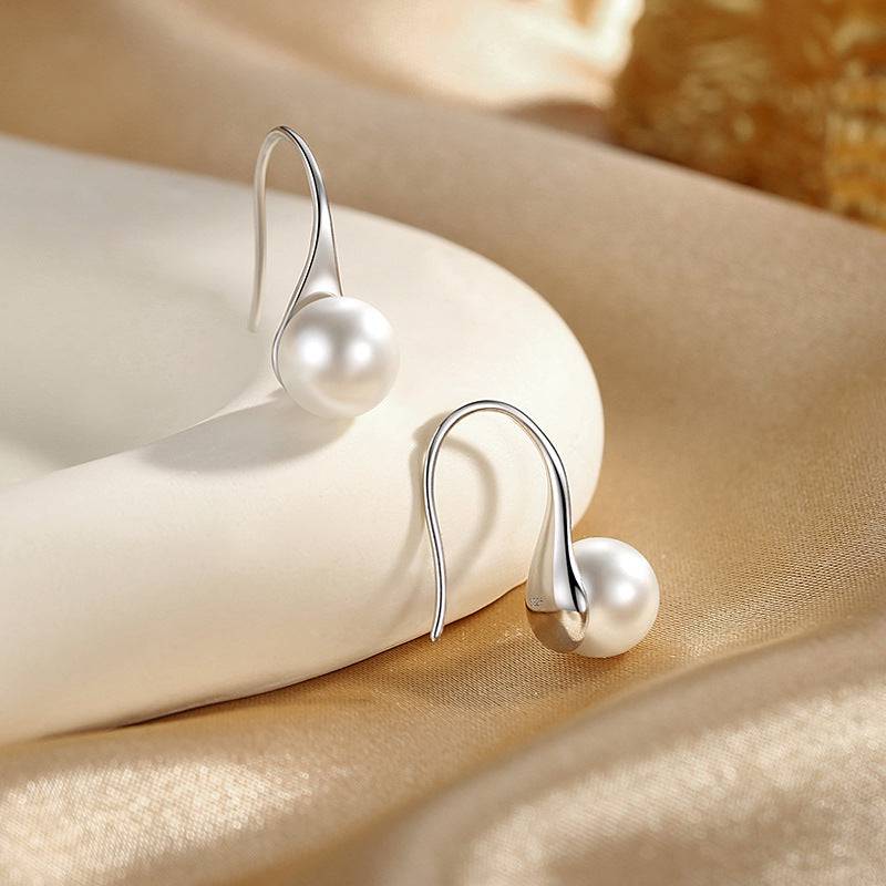 Classic Silver Hook Earrings with Freshwater White Pearls