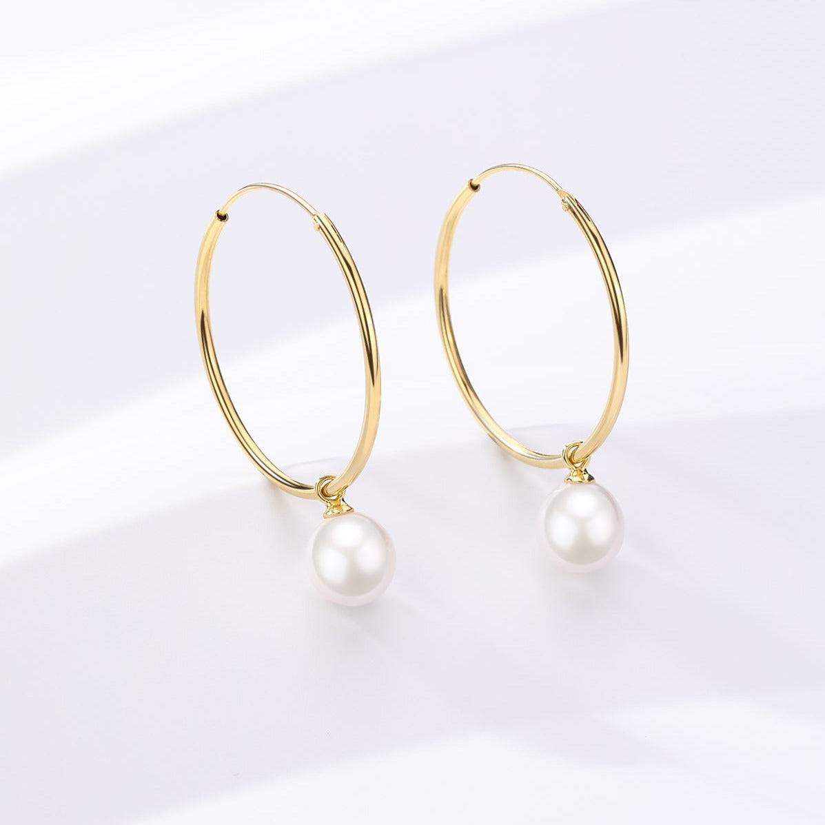 Large Hoop Freshwater Pearl Drop Earrings