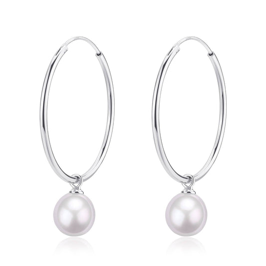 Large Hoop Freshwater Pearl Drop Earrings