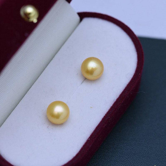 Gold Freshwater Pearl Button Stud Earrings