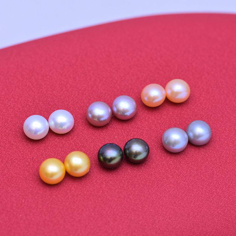 Gold Freshwater Pearl Button Stud Earrings