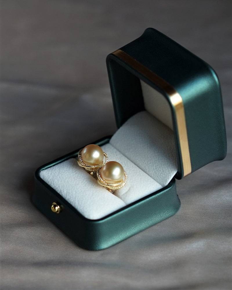 Gold South Sea Pearl and CZ Rose Earrings