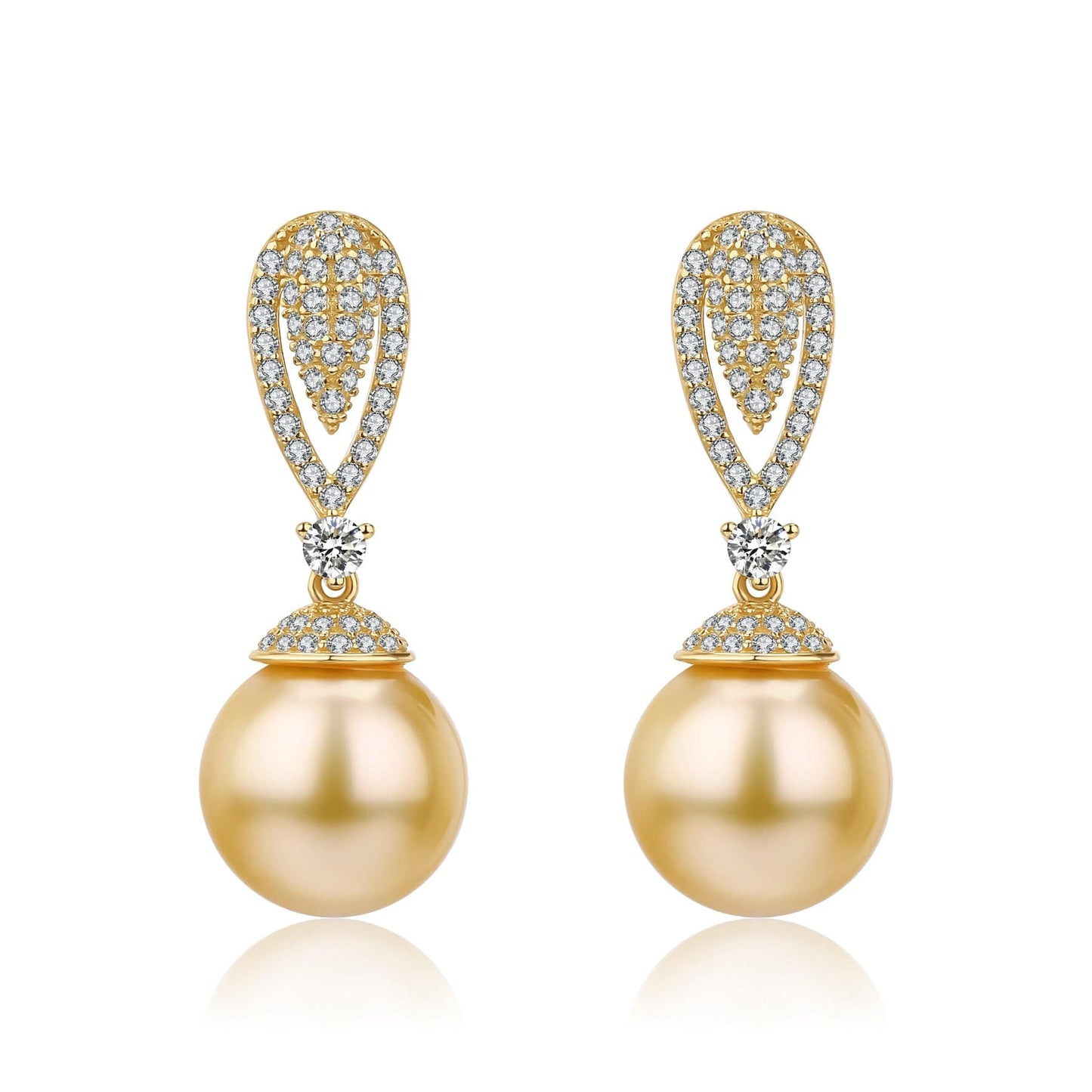 Elegant Golden South Sea Pearl and CZ Earrings