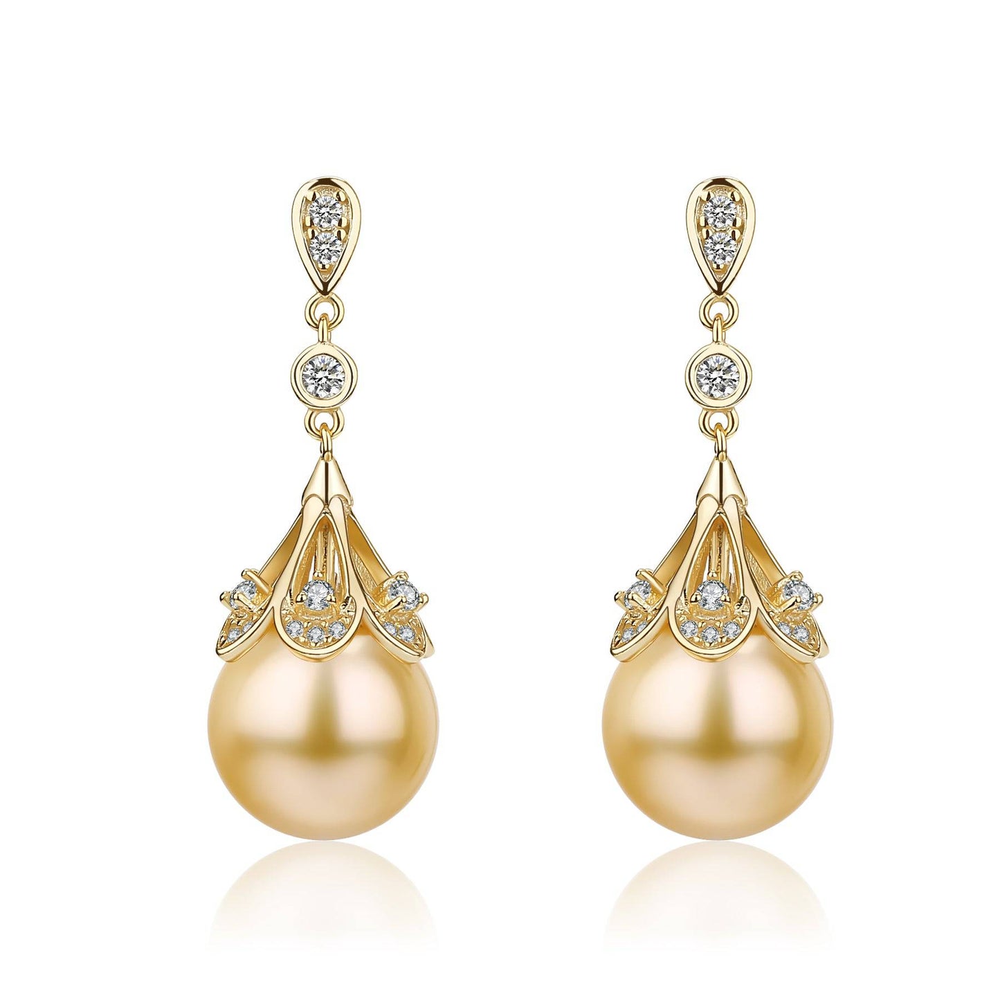 Golden South Sea Pearl and CZ Earrings 1