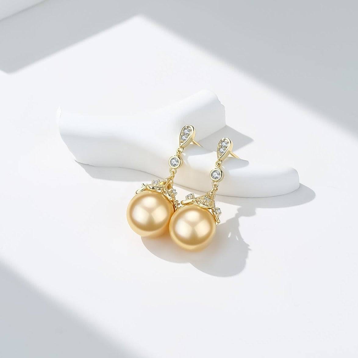 Golden South Sea Pearl and CZ Earrings 1