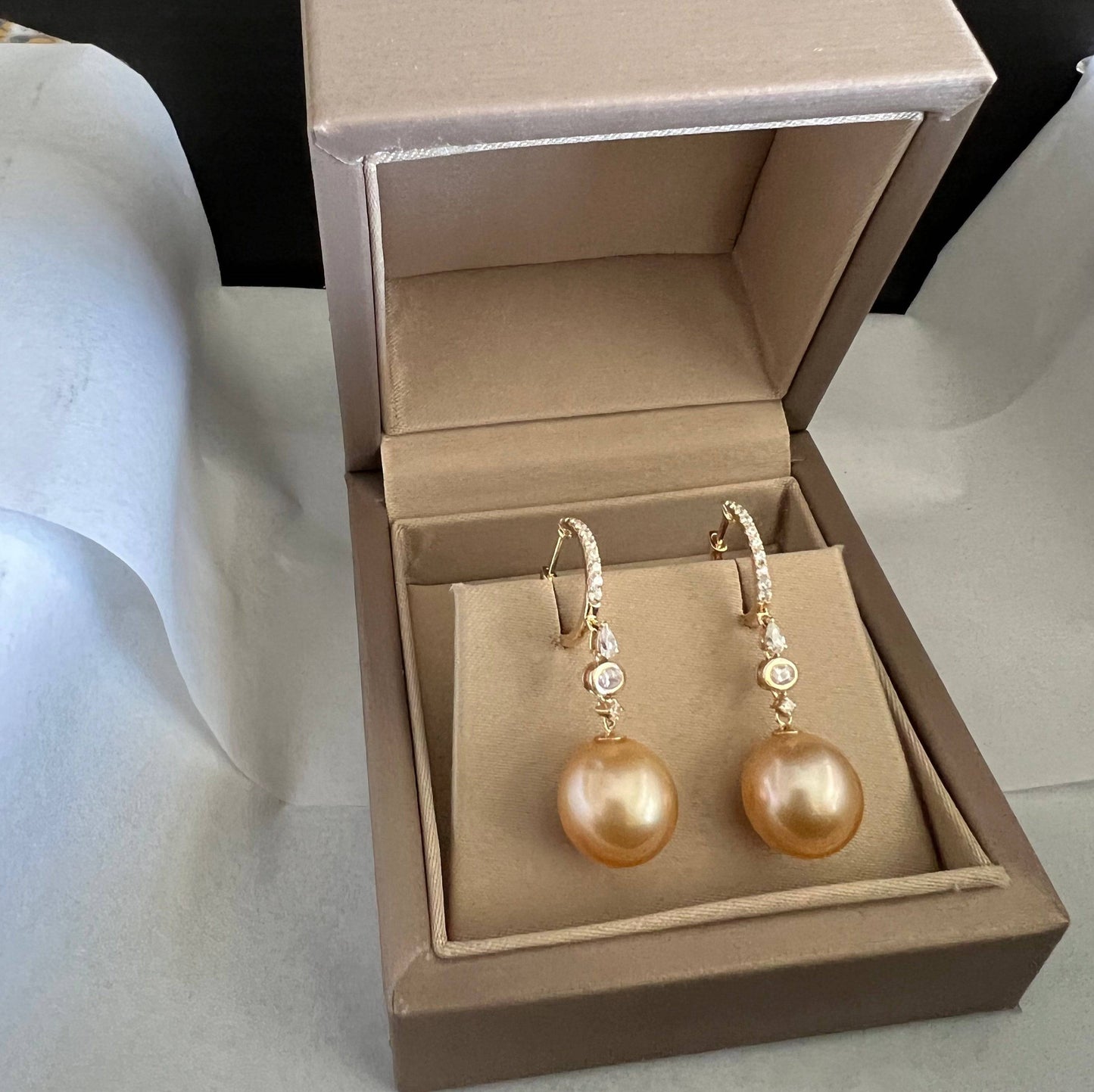 Golden South Sea Pearl Earrings with Sisi Design