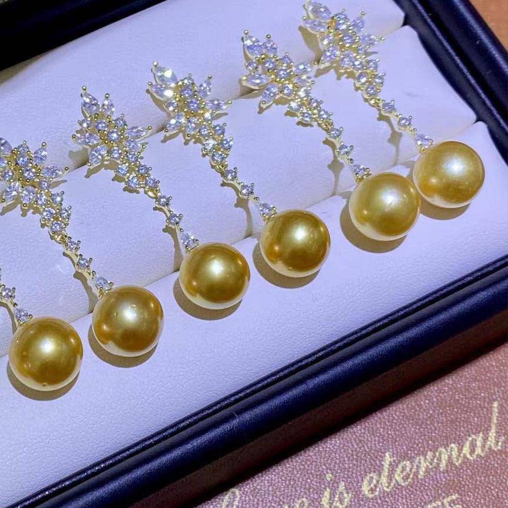 Golden South Sea Pearl Snowflake Earrings