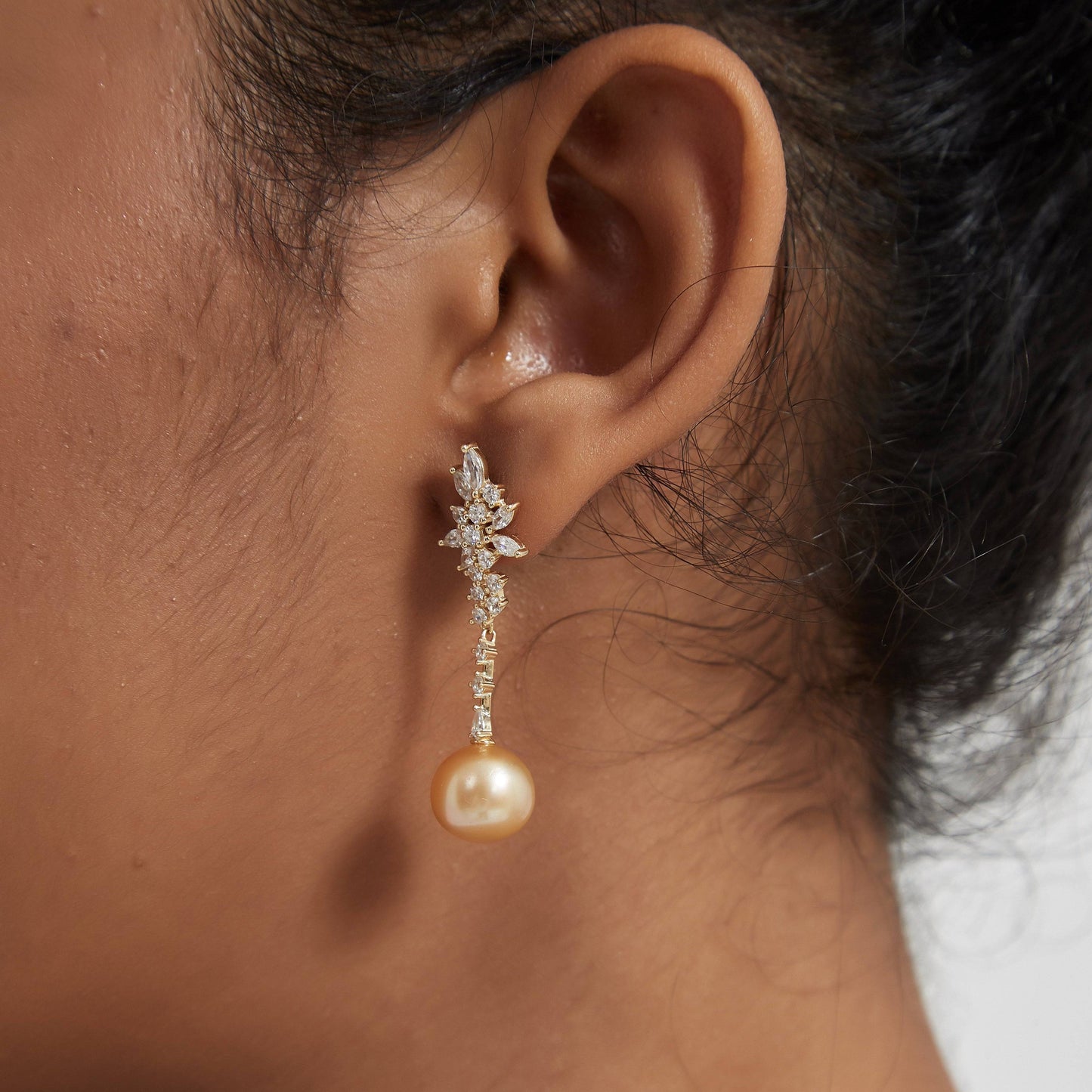 Golden South Sea Pearl Snowflake Earrings