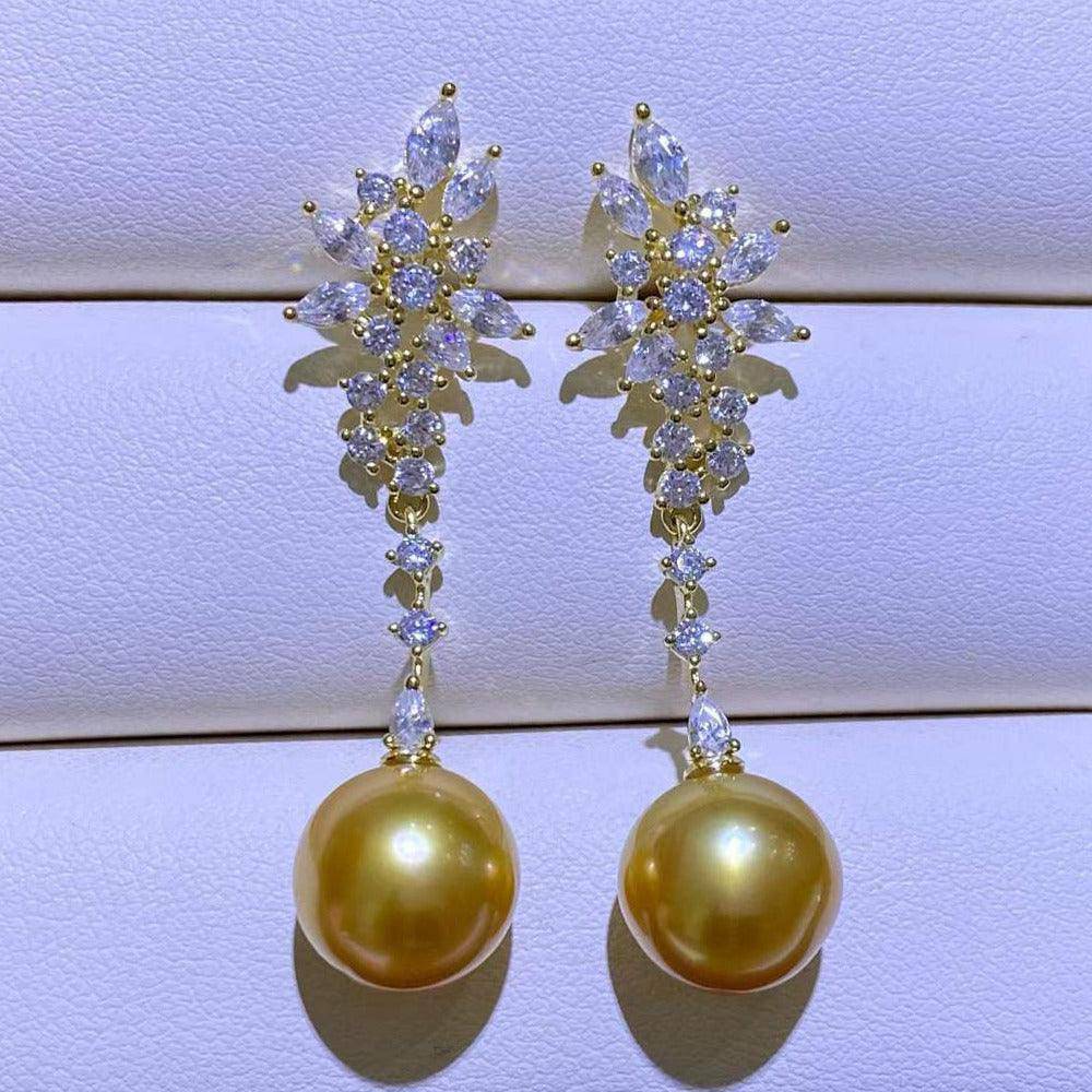 Golden South Sea Pearl Snowflake Earrings