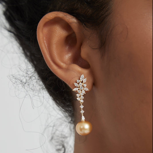 Golden South Sea Pearl Snowflake Earrings