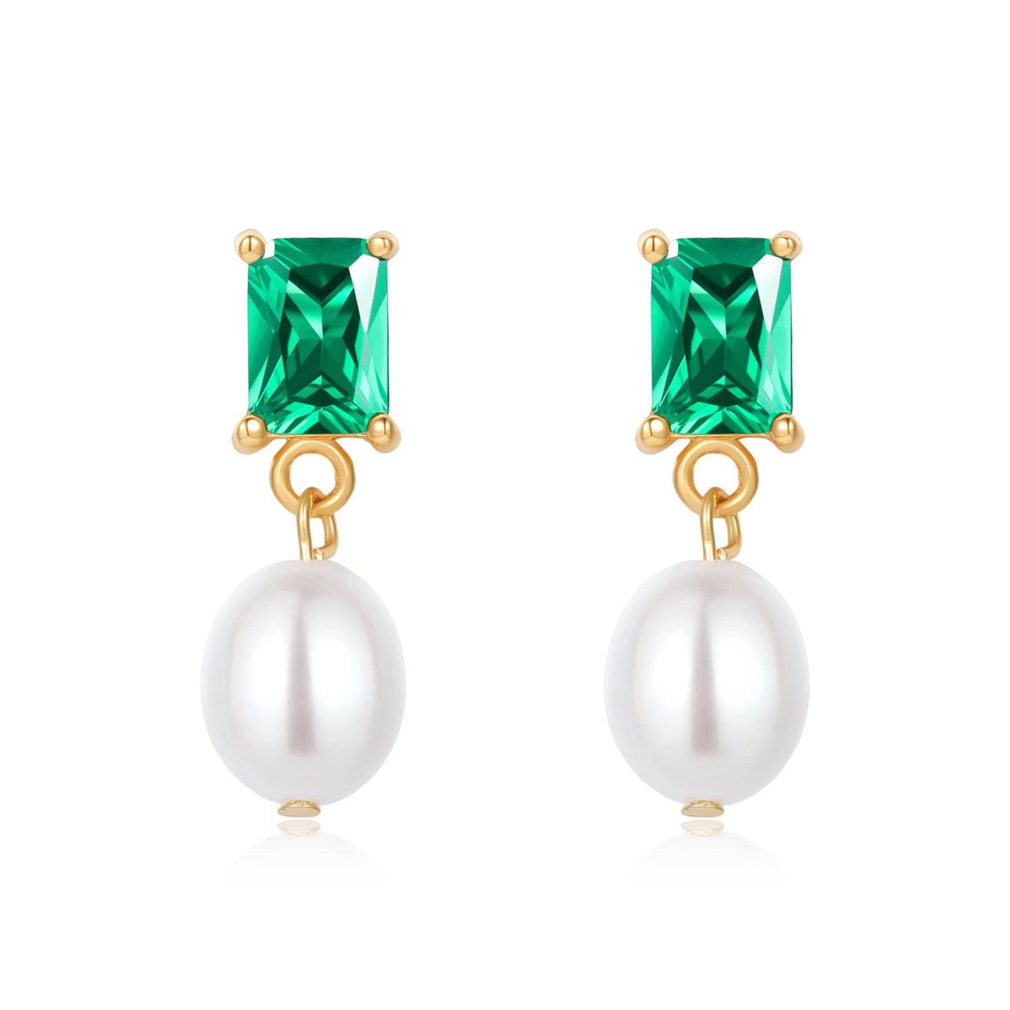 Elegant Green CZ and Pearl Drop Earrings