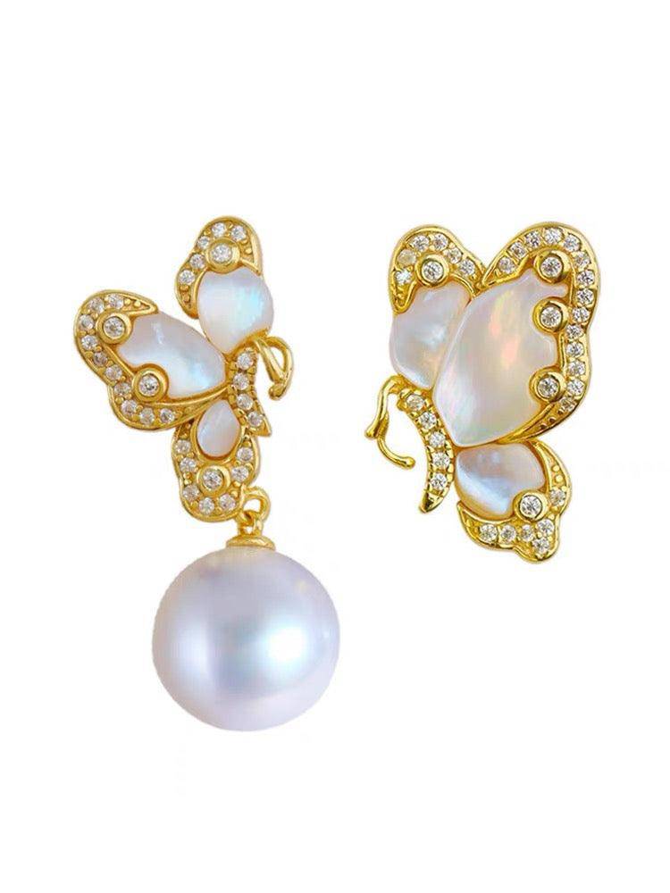 White Mother of Pearls Butterfly Earrings and Necklace