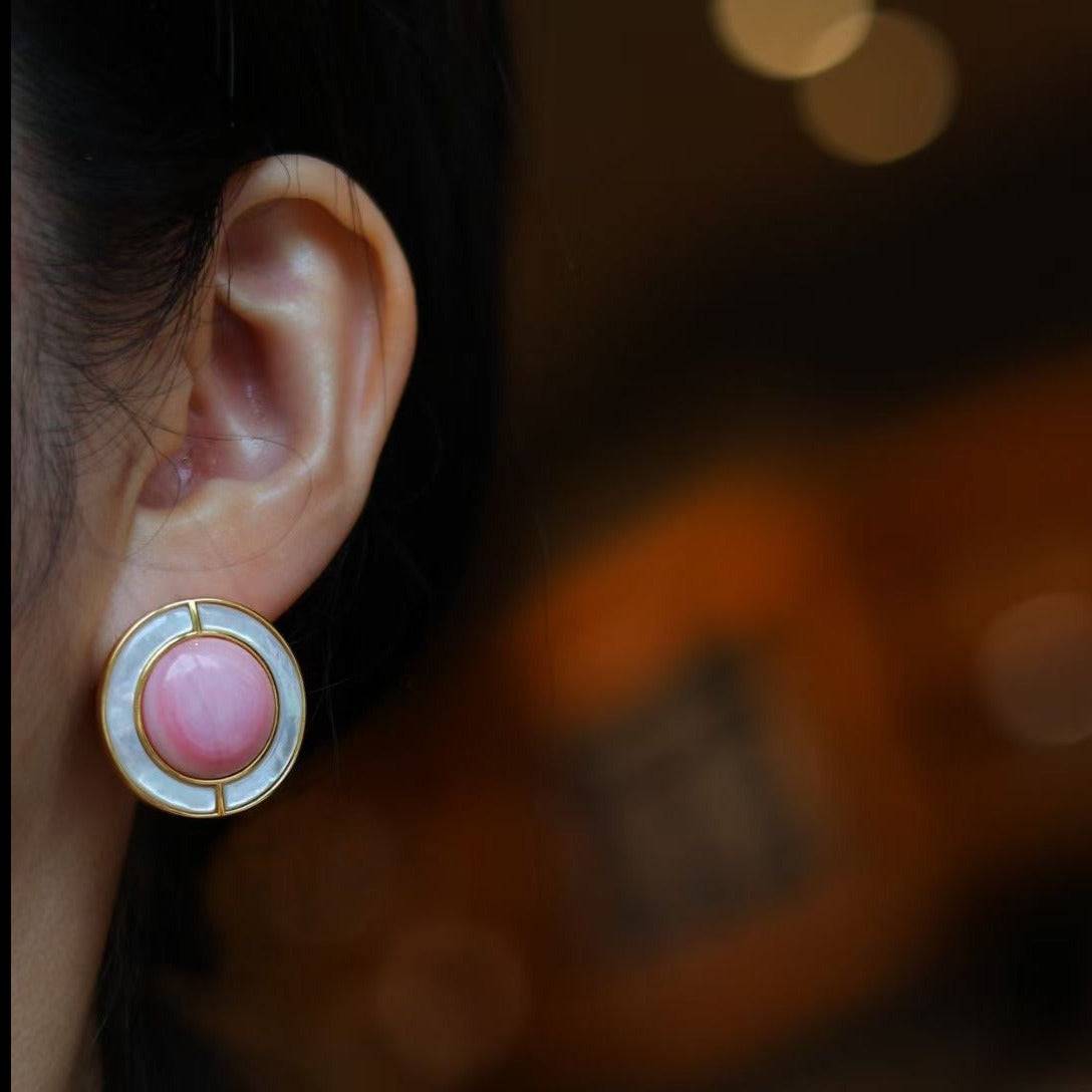 Pink Conch Shell Pearl Earrings for Women