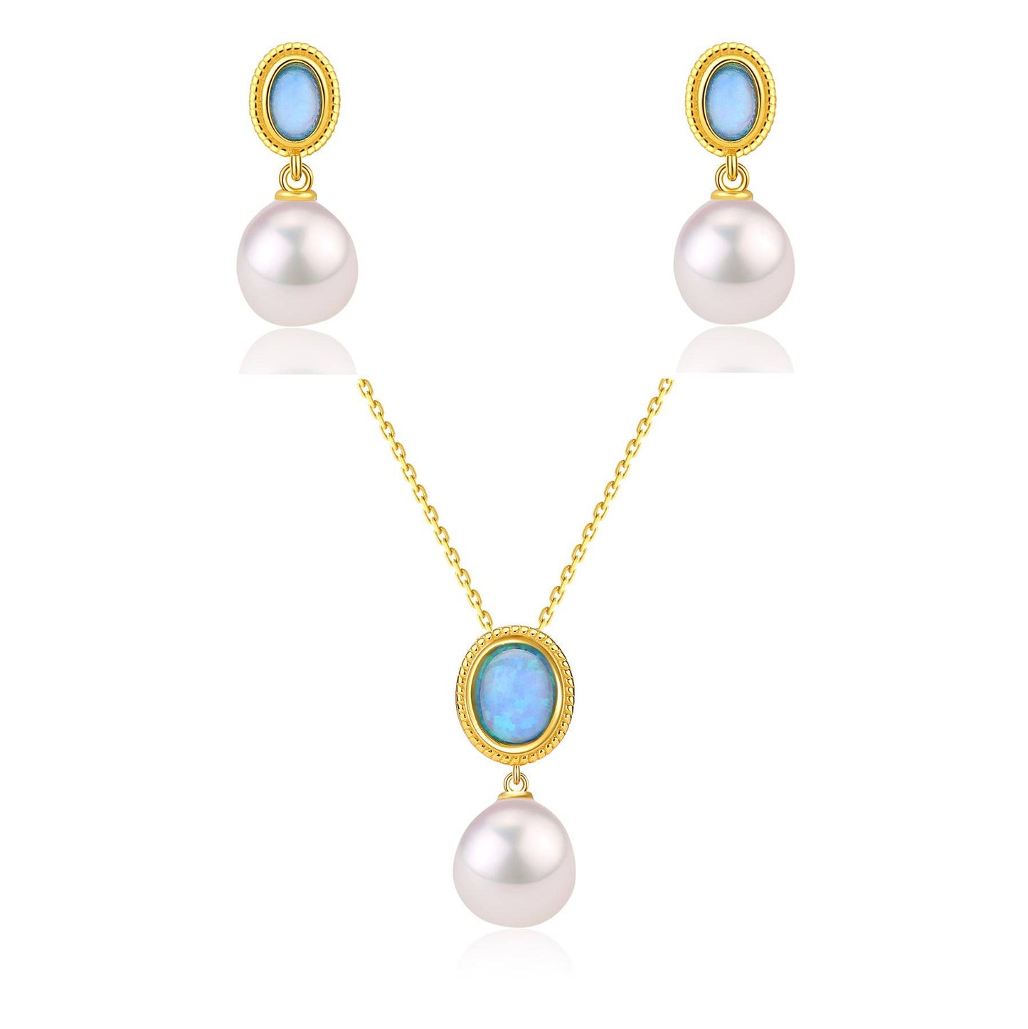 Gold Vermeil Opal Freshwater Baroque Pearls Earrings