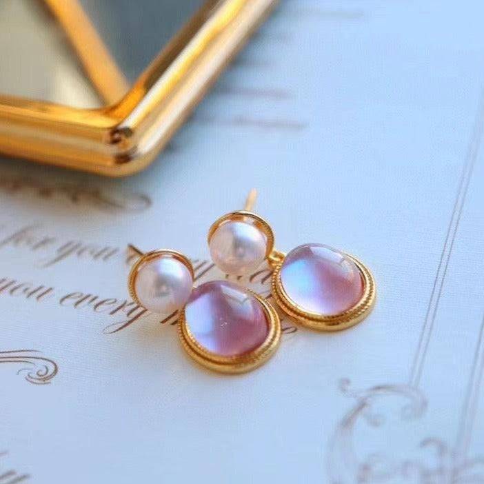 Natural Pink Crystal and Mother of Pearls Earrings