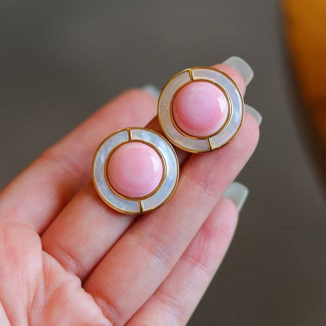 Pink Conch Shell Pearl Earrings for Women