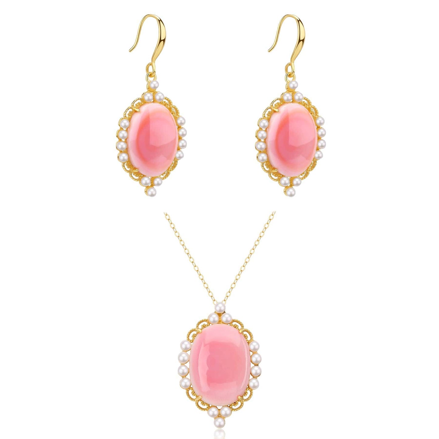 Oval Pink Queen Conch Shell Pearl Earrings in Gold Vermeil