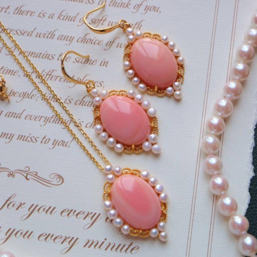 Oval Pink Queen Conch Shell Pearl Earrings in Gold Vermeil