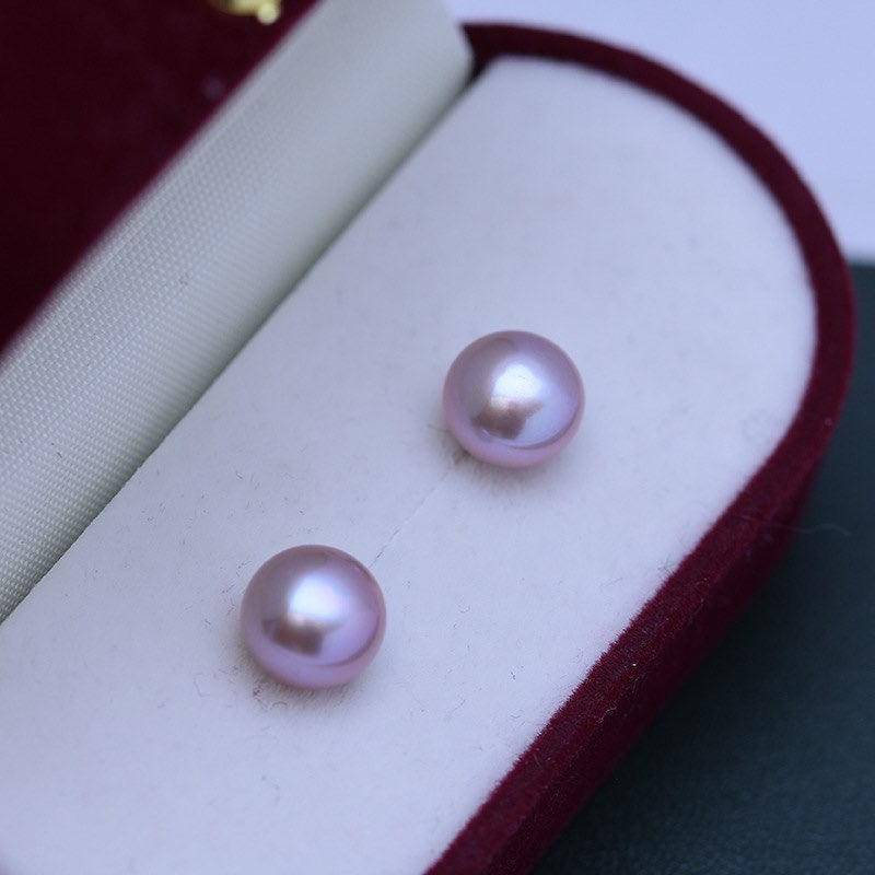 Purple Button Freshwater Pearl Stud Earrings Design