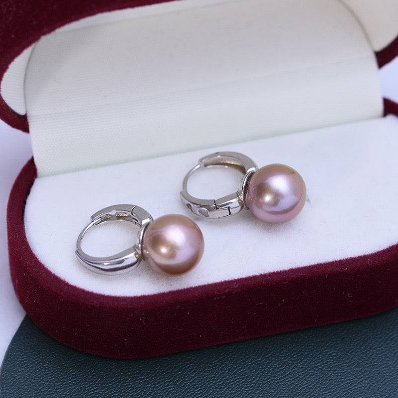 Purple Freshwater Pearl Classic Hoop Earrings