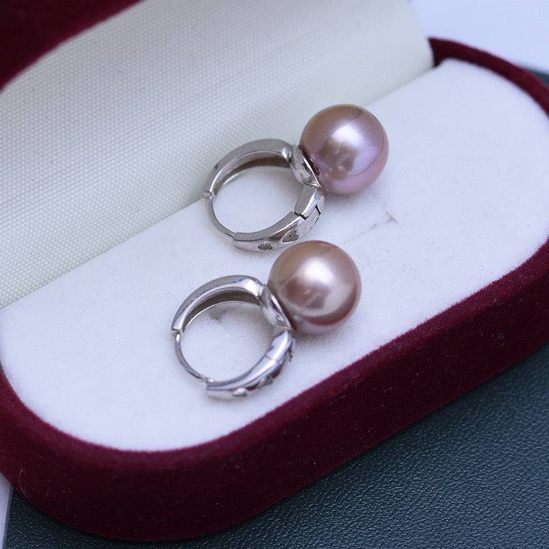 Purple Freshwater Pearl Classic Hoop Earrings