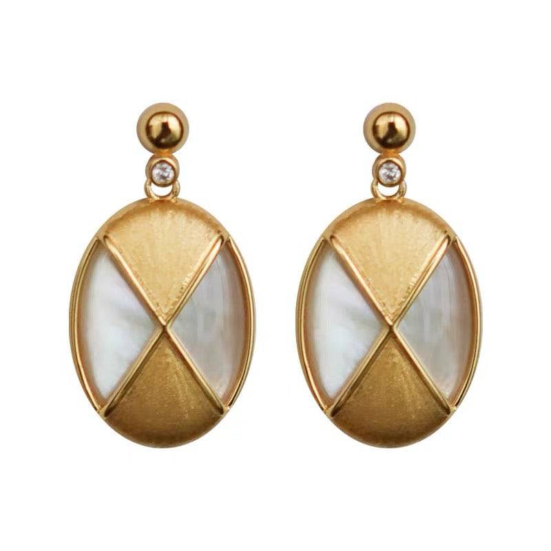 Gold Vermeil Rhombus Mother of Pearls Earrings