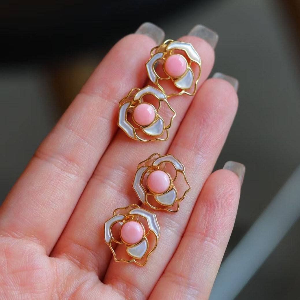 Rose Pink Conch Pearl Dangle Earrings