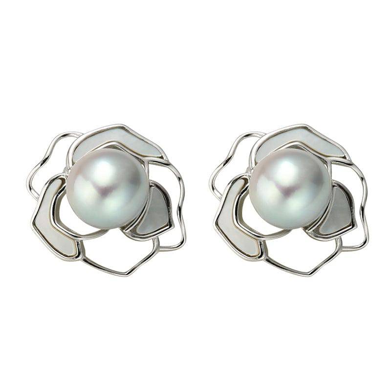 Silver Earrings with Rose and Blue Seawater Pearls