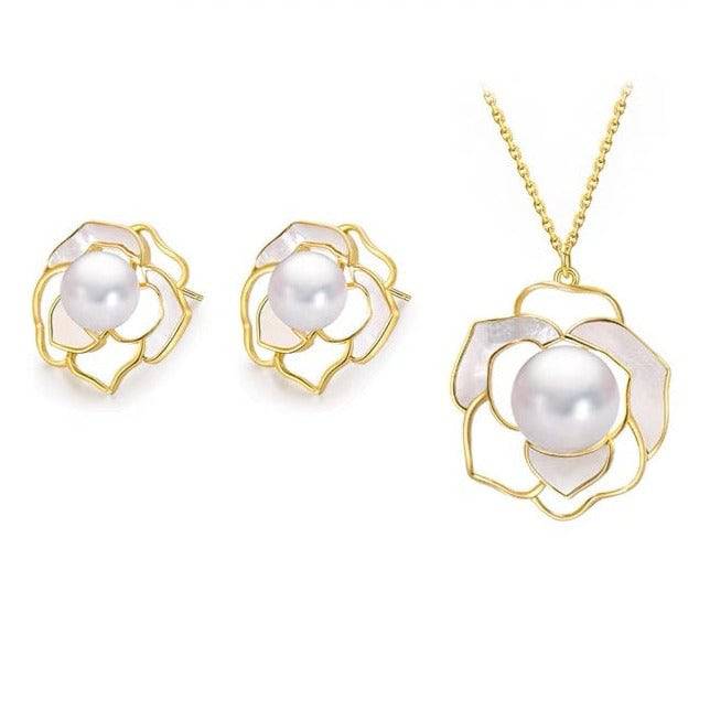 Elegant Rose White Mother of Pearls Jewelry Set