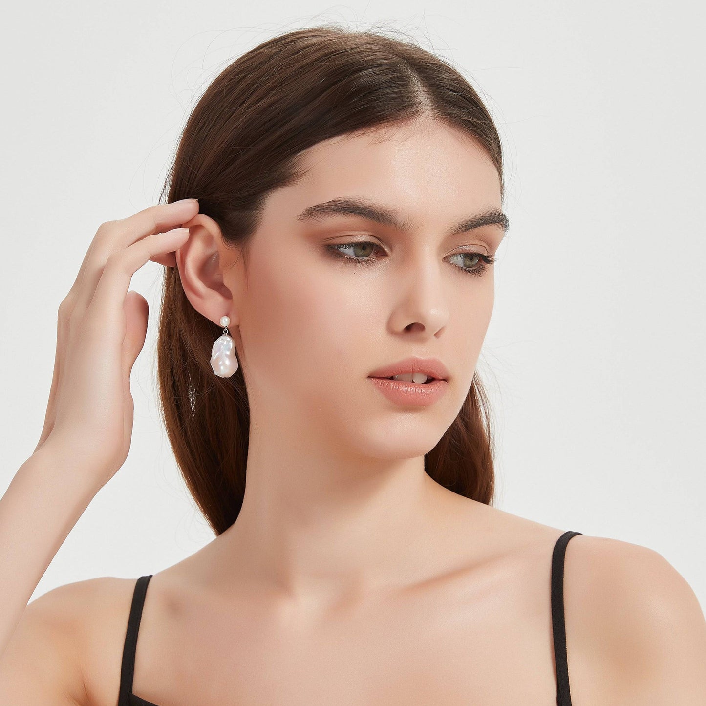 Baroque Pearl Drop Earrings with Stud Top