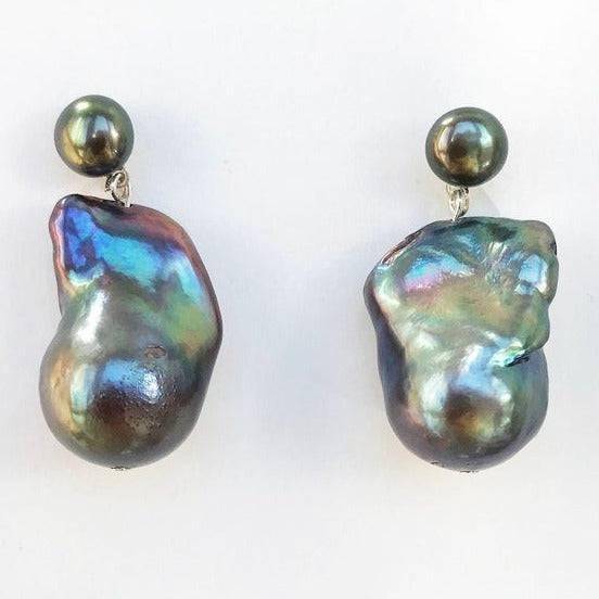 Baroque Pearl Drop Earrings with Stud Top