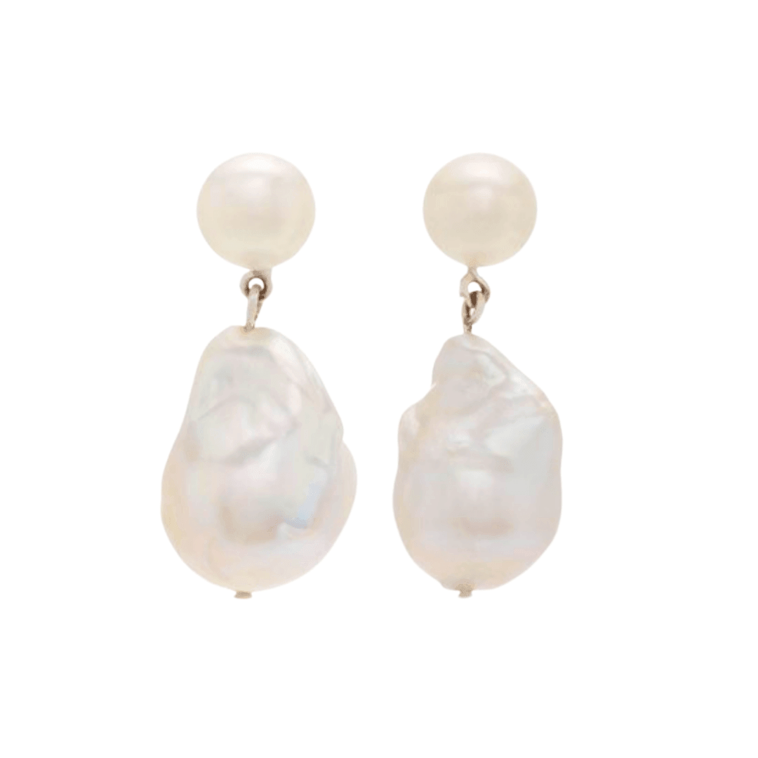 Baroque Pearl Drop Earrings with Stud Top