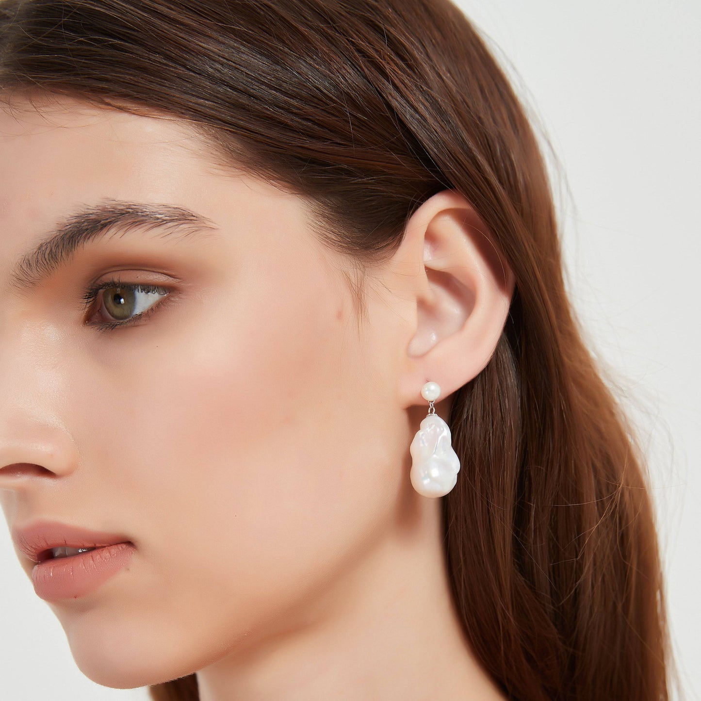 Baroque Pearl Drop Earrings with Stud Top