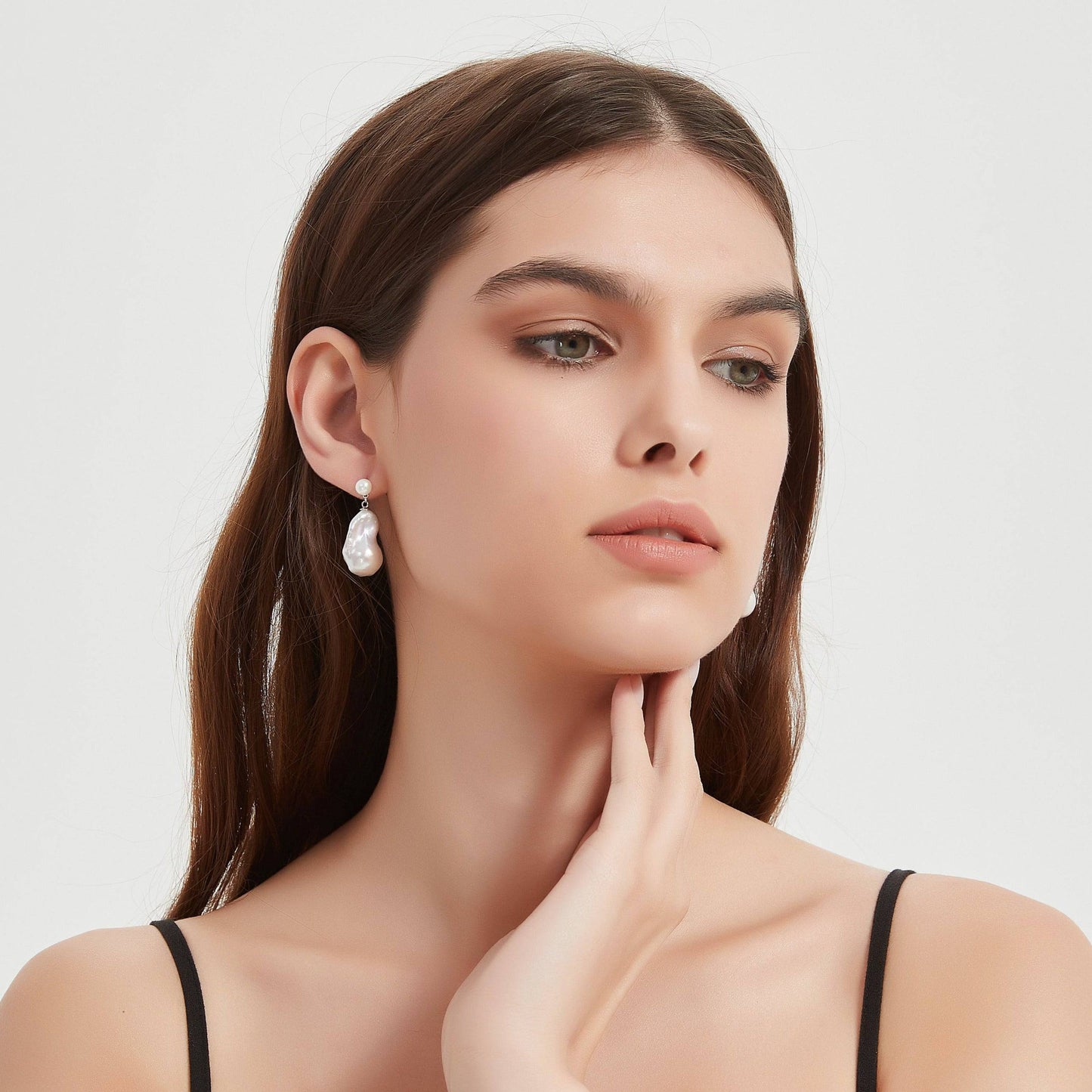 Baroque Pearl Drop Earrings with Stud Top