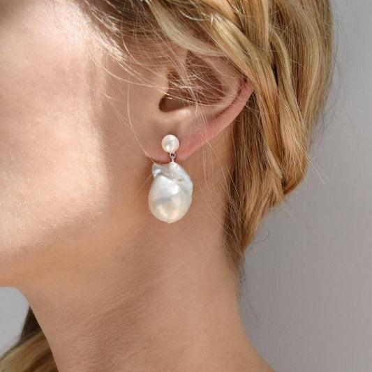 Baroque Pearl Drop Earrings with Stud Top