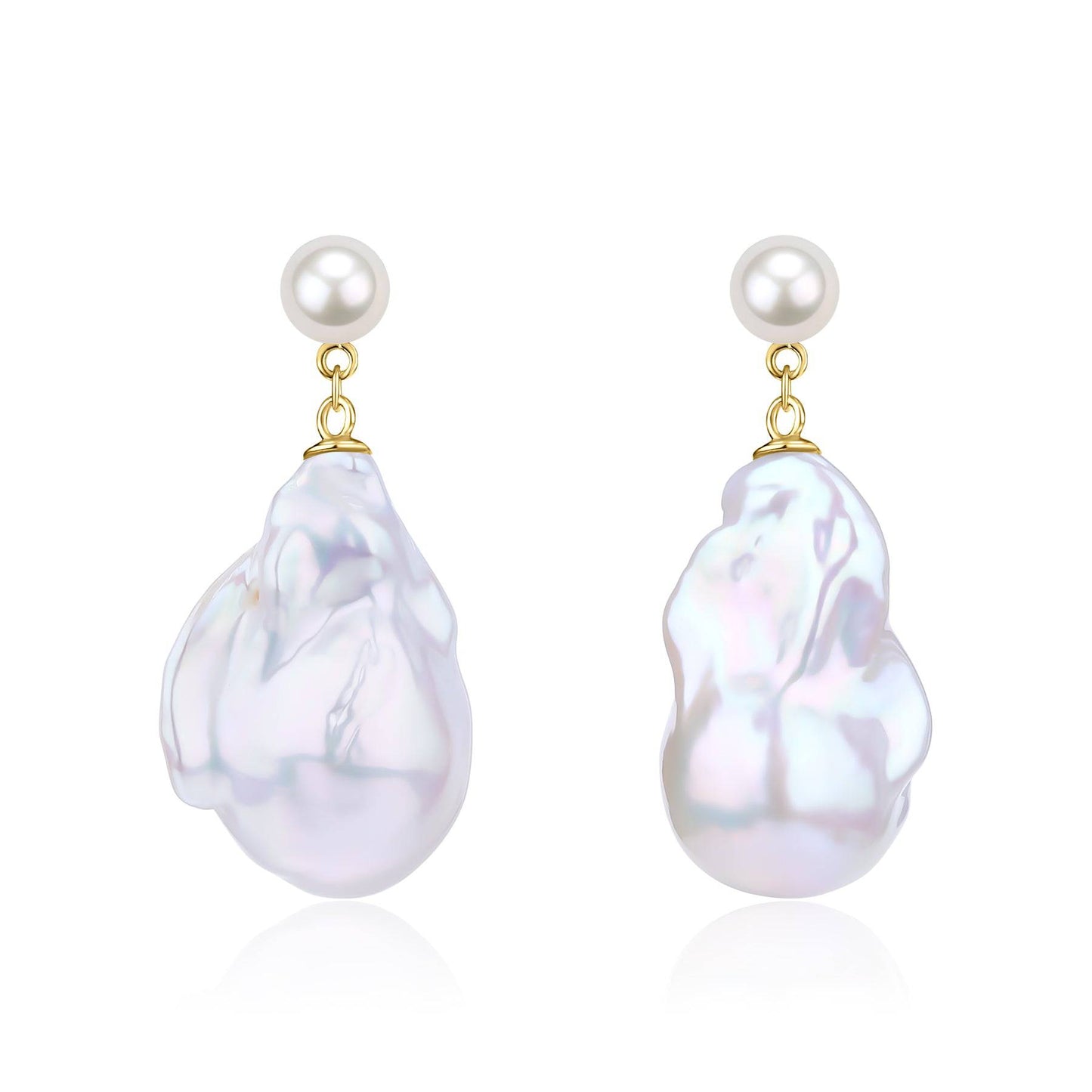 Baroque Pearl Drop Earrings with Stud Top