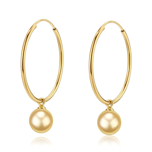 Large Hoop Earrings with Golden Pearl Drops