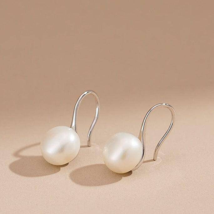 Freshwater Pearl Classic Hook Earrings in Silver