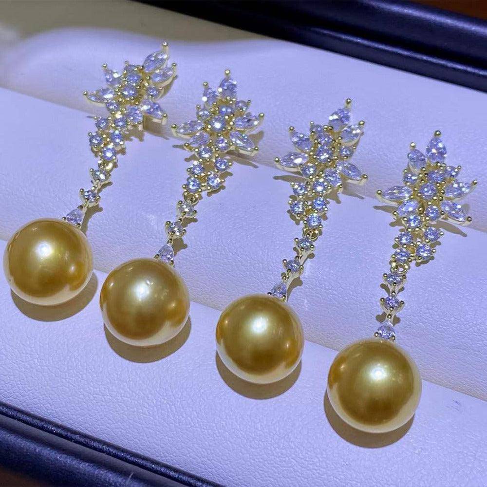 Golden South Sea Pearl Snowflake Earrings