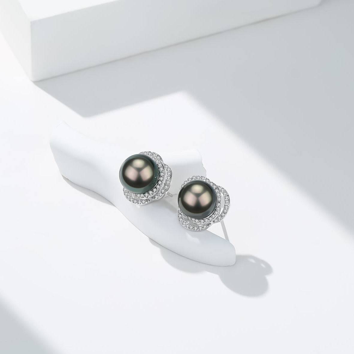 Tahitian Pearl and CZ Stud Earrings