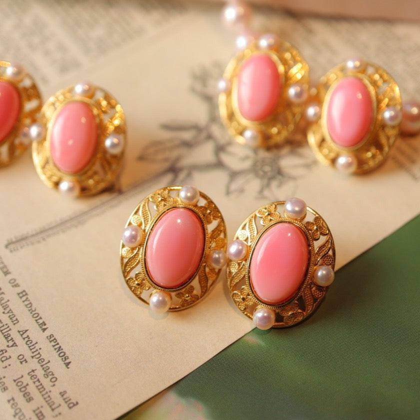 Elegant Pink Conch Shell Pearl Earrings in Gold Vermeil