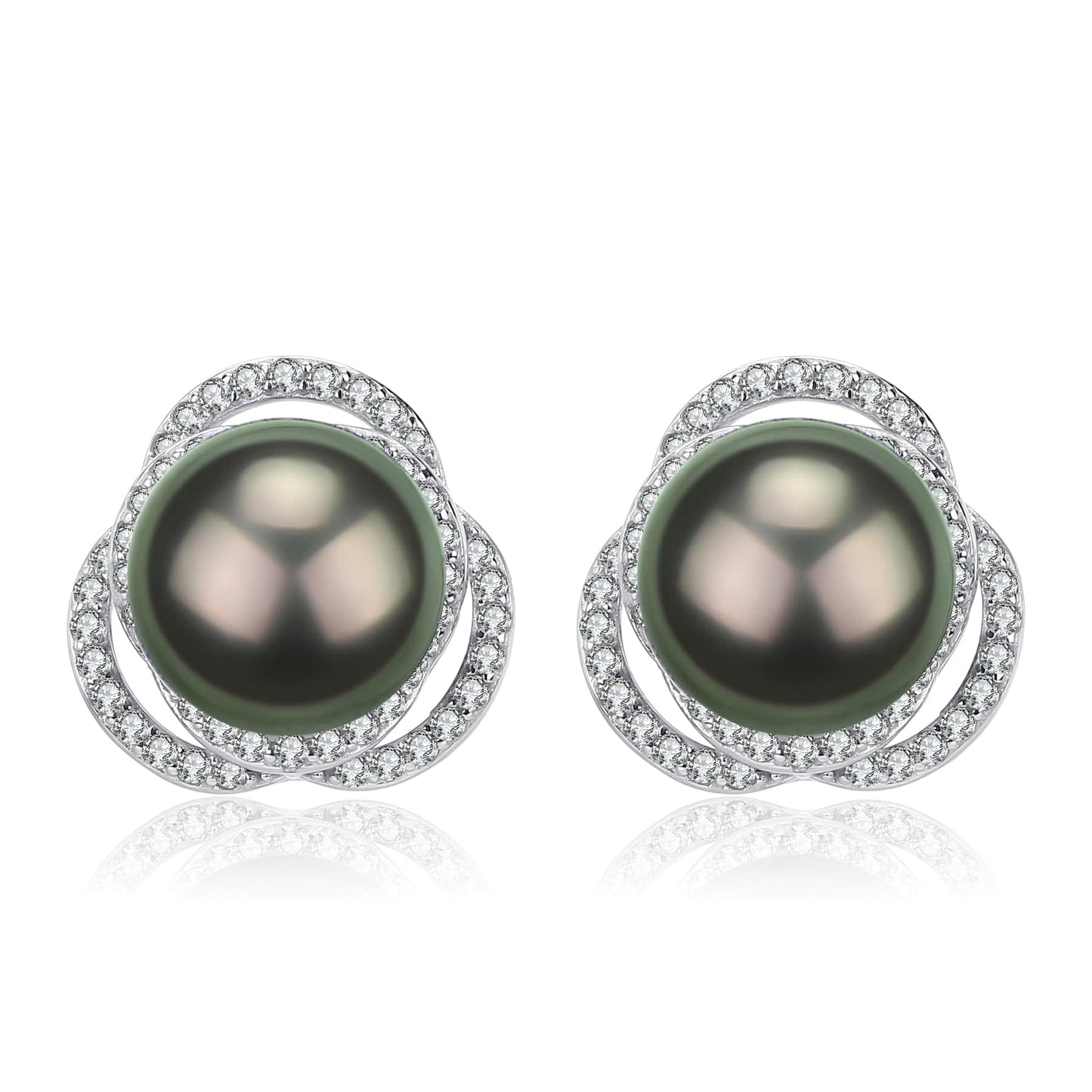 Sterling Silver Tahitian Pearl Rose Earrings with CZ