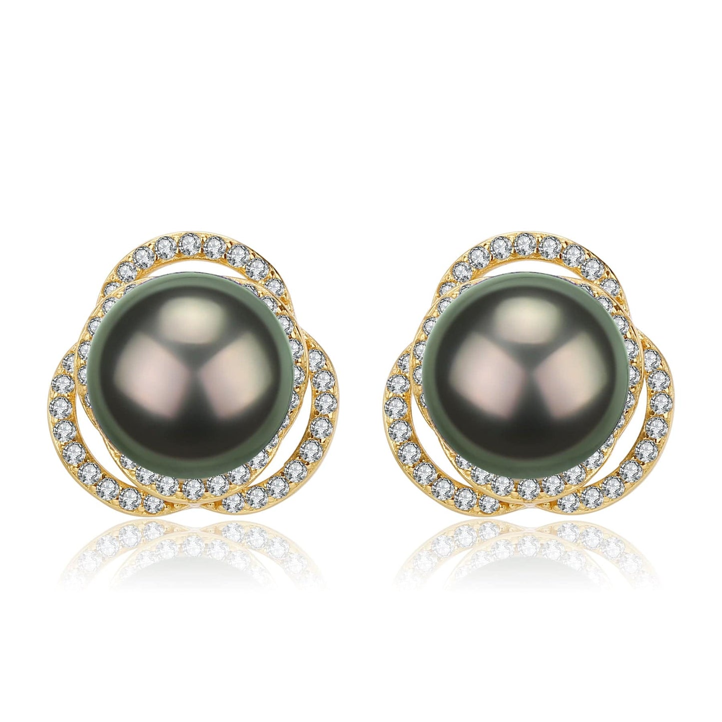 Sterling Silver Tahitian Pearl Rose Earrings with CZ