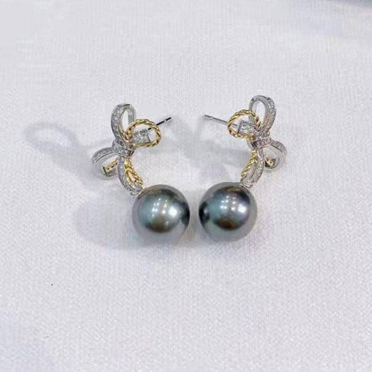 Tahitian Pearl and CZ Bow Earrings Design