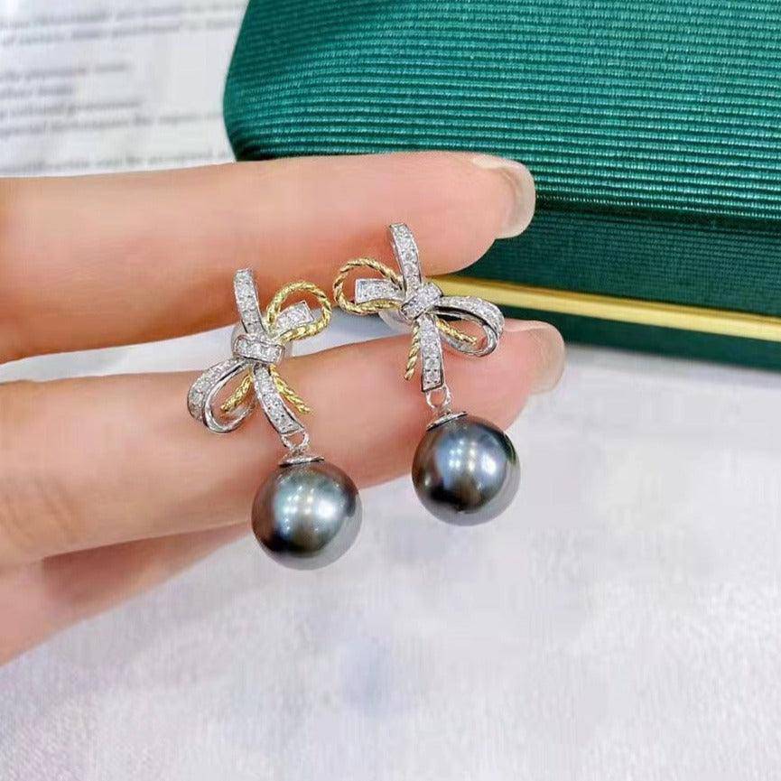 Tahitian Pearl and CZ Bow Earrings Design