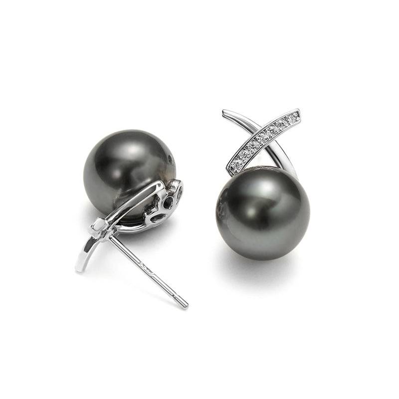 Tahitian Pearl and CZ Elegant Earrings