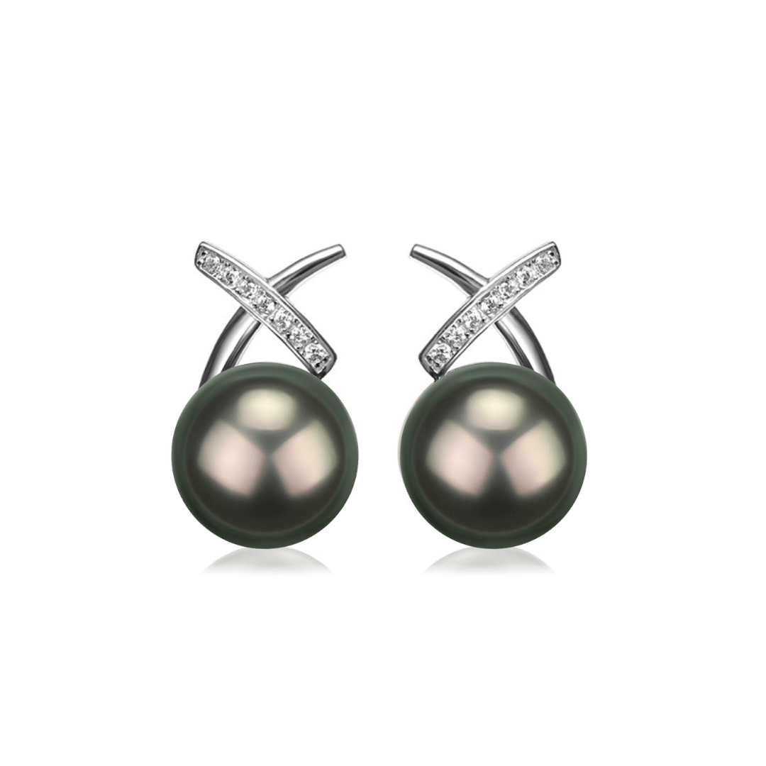 Tahitian Pearl and CZ Elegant Earrings