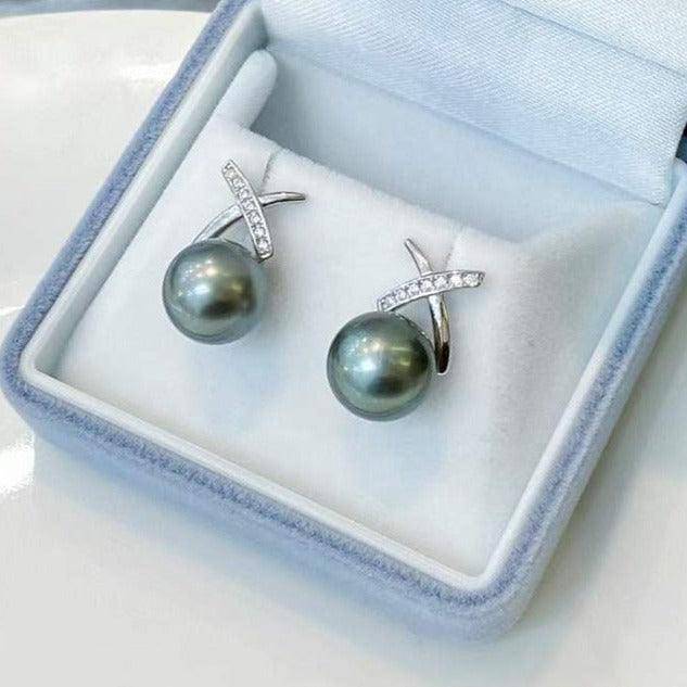 Tahitian Pearl and CZ Elegant Earrings