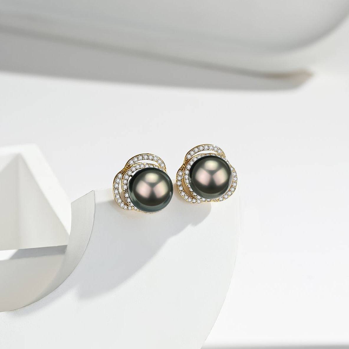 Tahitian Pearl and CZ Stud Earrings